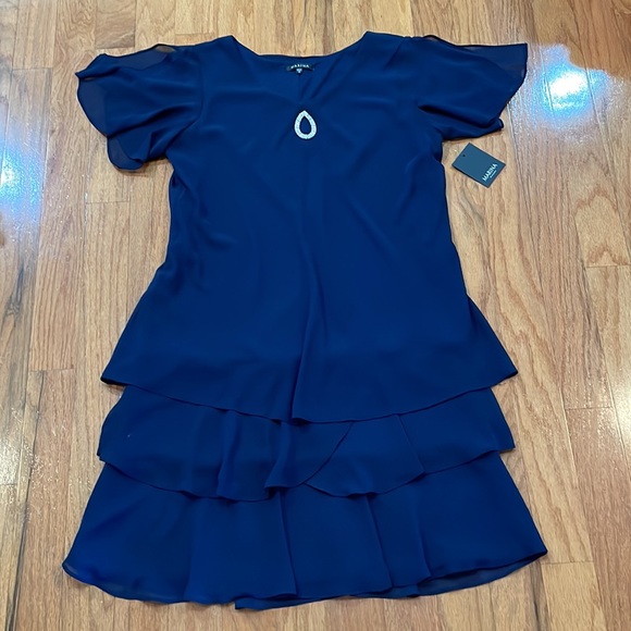 MARINA Dresses Marina Navy Blue Dress Size 8 Nwt Butterfly Flitter